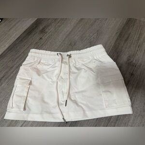 Casual White Cargo Mini Skirt with Drawstring Waist